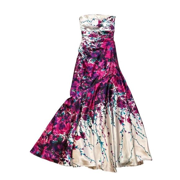 Cache Brand Strapless Satin Floral‎ Mermaid Gown Size 2 - Picture 10 of 16